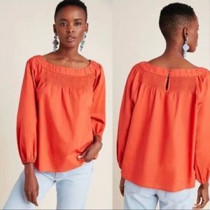 Anthropologie Maeve Jessie Smocked Swing Blouse Size Small